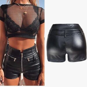 Black leather-like shorts never worn zip up size medium